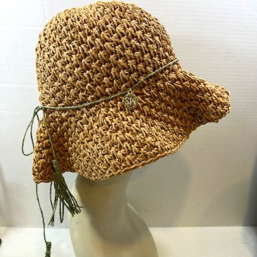 Steve Madden Crocheted Paper Straw Floppy Summer Sun Travel Hat Lightweight - Picture 5 of 15
